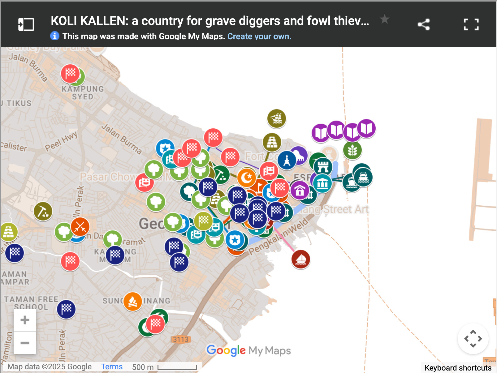 Simon Soon's Google map where he categorises and layers types of materials and references to show multiple histories of Penang.jpg