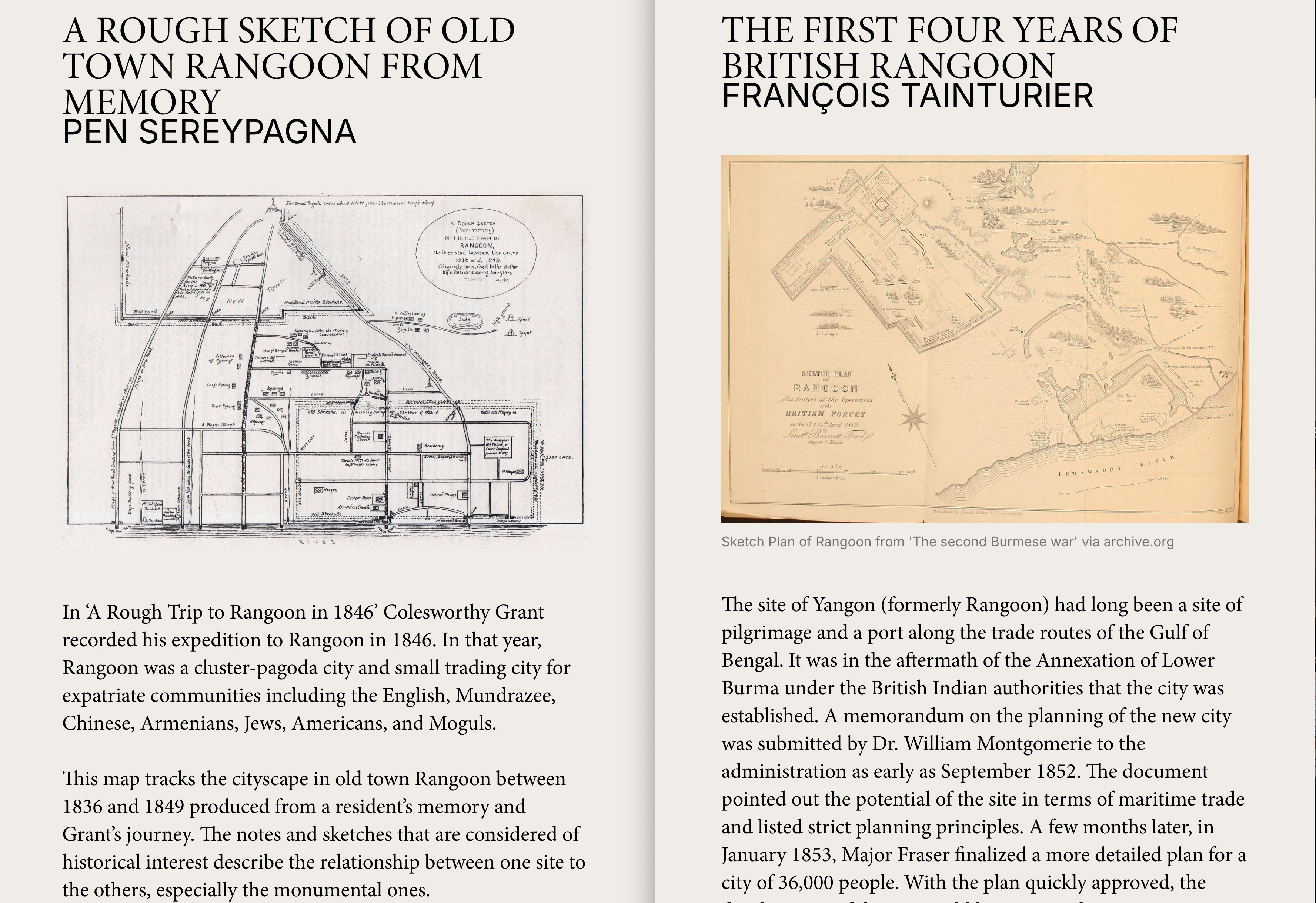 Comparing map sketches by Western visitors to British Rangoon (Yangon) in the mid-nineteenth century 