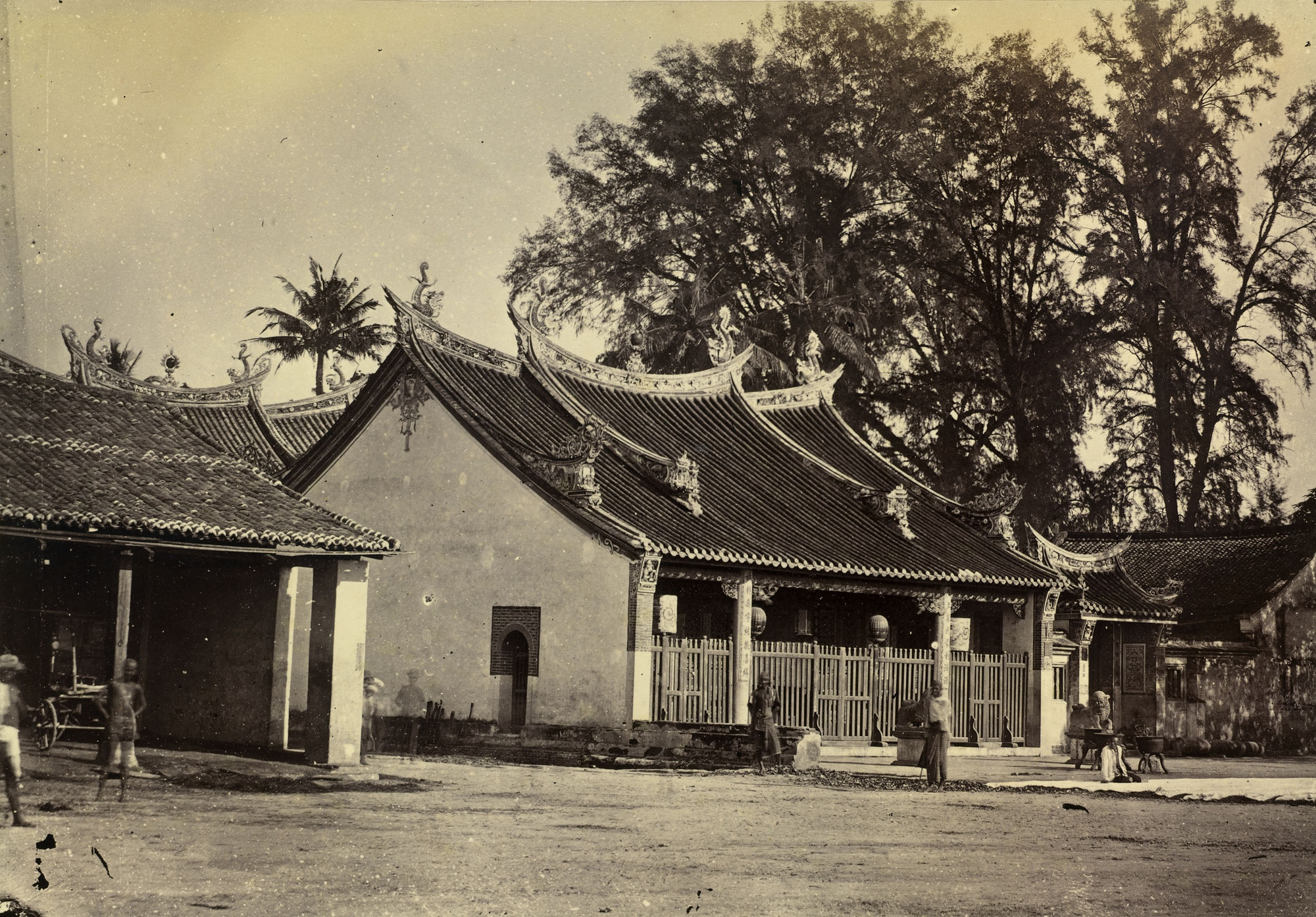 Black-and-white artwork of Kuan Yin Temple.