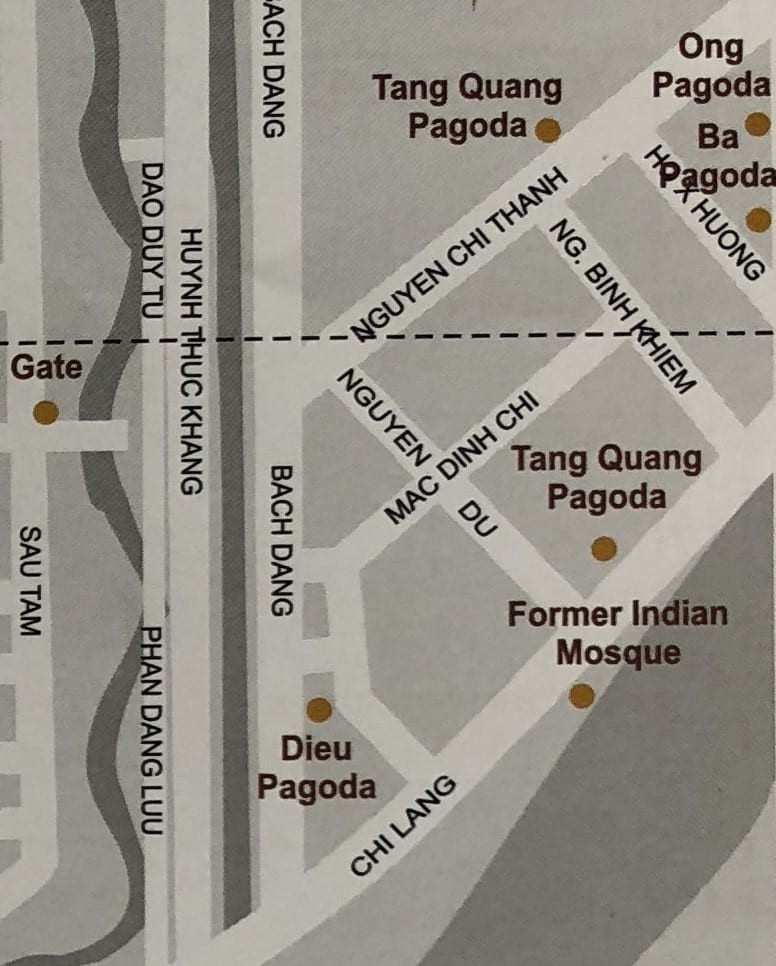 A simple tourist map showing the Former Indian Mosque on Chi Lang Street.