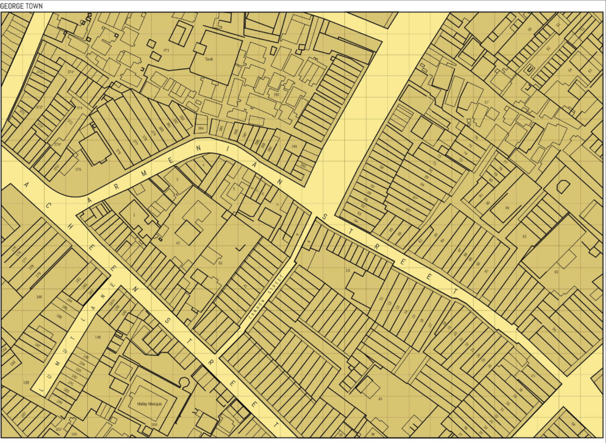 The reductive graphics of a map of George Town in ca. 1890 Penang.