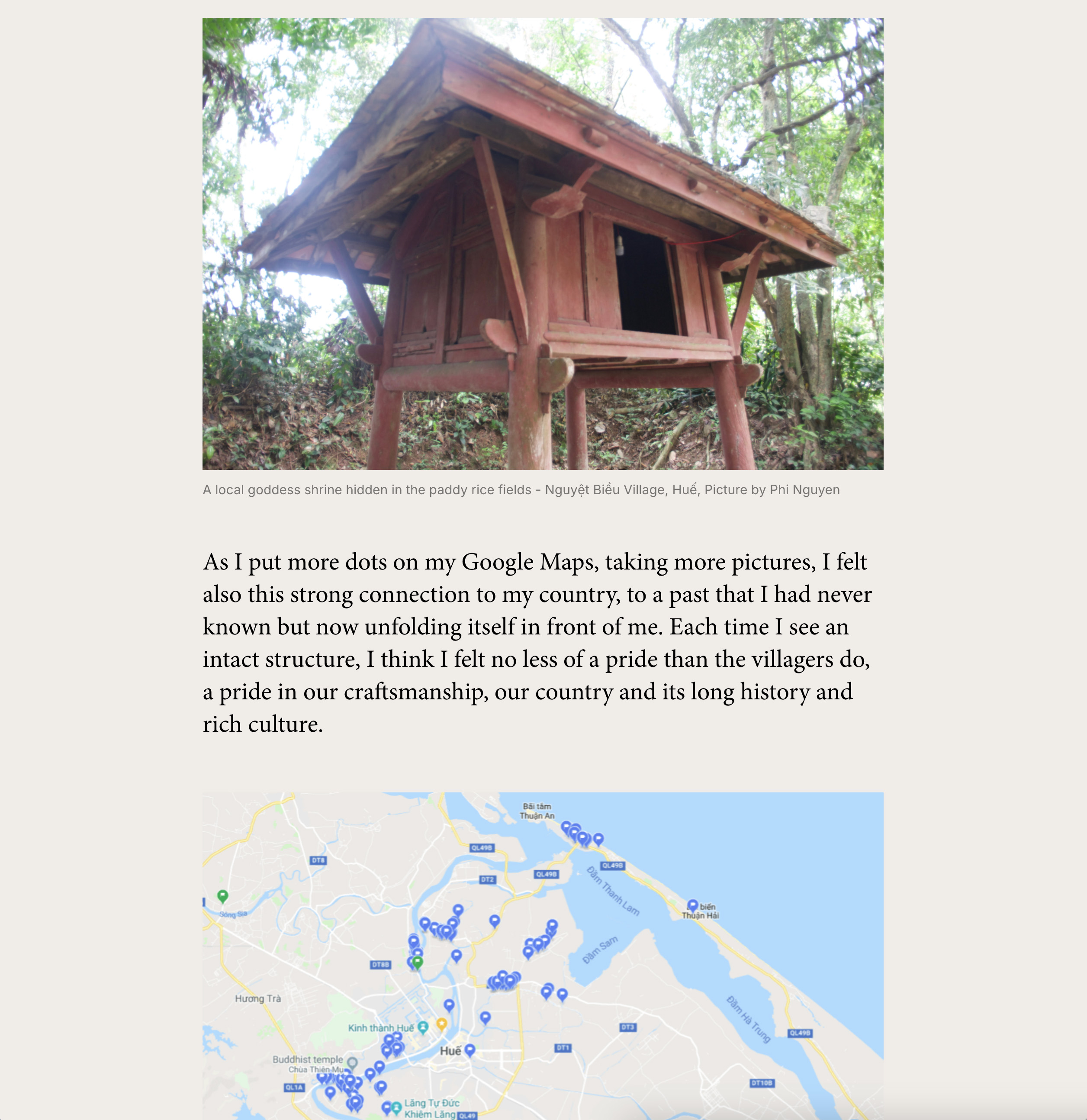 A screenshot of a researcher report by Phi Nguyen showing self-reflexive commentary on site-based and digital research methods.