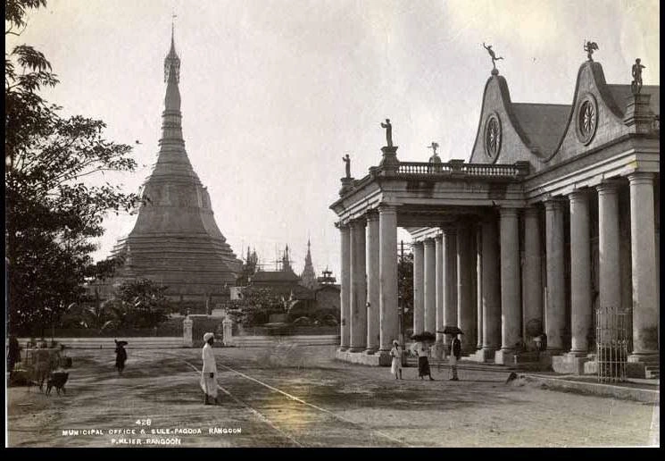 A municipal office and pagoda in Yangon.