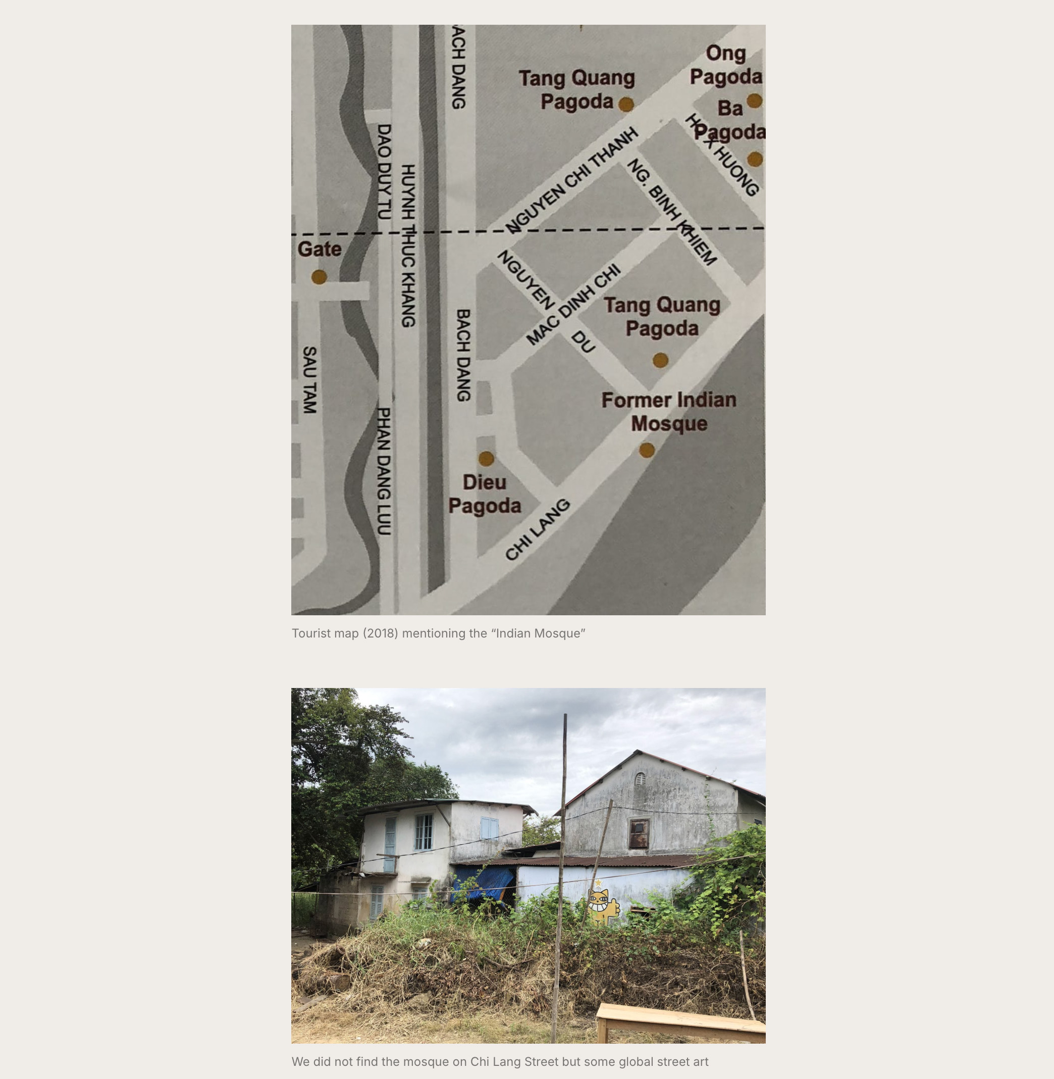 A screenshot showing the hotel map featuring the old mosque and the old mosque building in Huế  