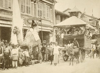 Boria performers in a festival parade.