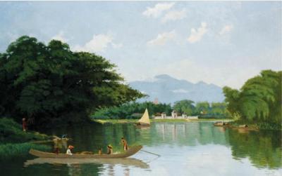Colonial painting of The Perfume River, Hue, Vietnam