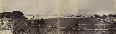 Black-and-white photograph of the grounds surrounding the Fort.