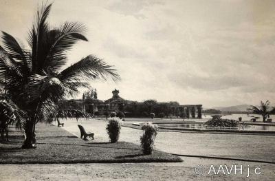 A black and white photograph of the northern bank of the Huong River