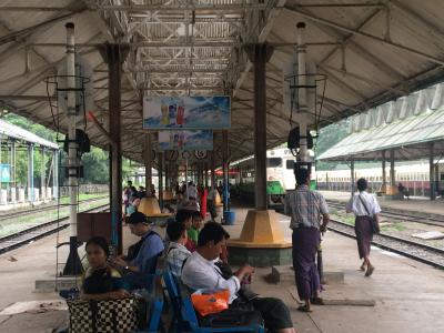 People waiting for the train on the Yangon Circular Railway.