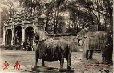 Elephant and horse statues at Hiếu Mausoleum